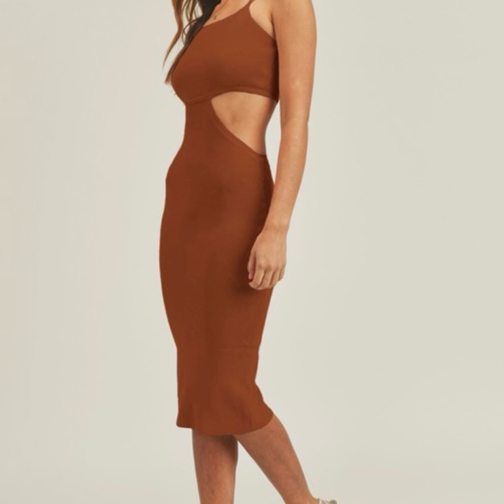Elegant Brown Cutout Midi Dress